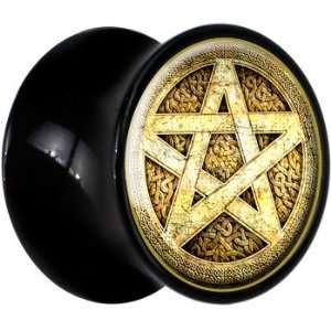  2 Gauge Black Acrylic Pagan Star Saddle Plug Jewelry