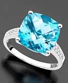  14k White Gold Ring Blue Topaz 7 3/4 ct. t.w. and 