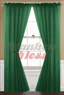 Hunter Green Solid 2 Piece Voile Sheer Window Curtain Panels   Brand 