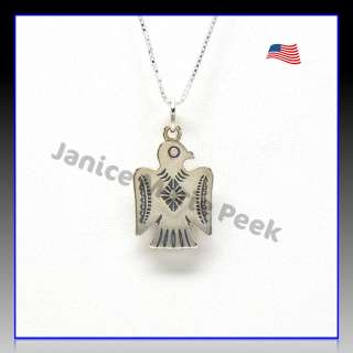 925 Solid Sterling Silver Necklace Thunderbird Native American Charm 