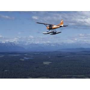 Cessna Plane Flies over Backcountry Air Lanes Near the Alaska Range 