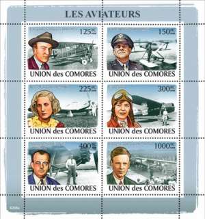 Comoros   Aviators & Aircrafts   6 Stamp Sheet   3E 055  