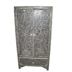  Antique India Furniture Hand Carved Bone Inlay Armoire 