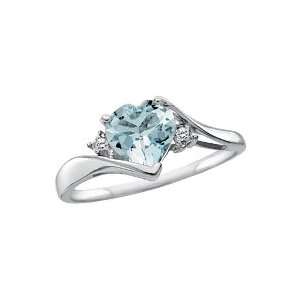 10kt. White Gold, Aquamarine Heart Ring with Diamond Accents (Size 5.0 