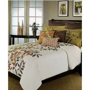  Asian Leaf Leaves 8 Piece Queen Comforter Set Bed in a Bag 