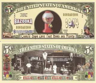 American Old Time Candy Store 5 Cent Bill x 4 Pez Bazooka  