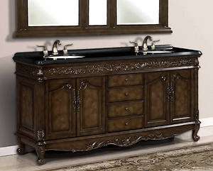Double Sink Bath Vanity wtih Black Granite Top # 8672   72  