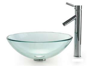 Bathroom Clear Glass Sink & Chrome Faucet Combo Vanity  