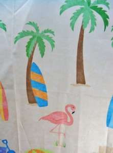 Fabric Shower Curtain Beach Flip Flops Surf Board Sand Palm Trees 