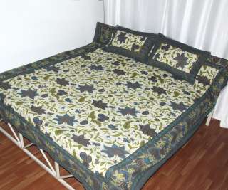 Boho Block Print Cotton Bedspread Bedsheet Tapestry Indian Vintage 