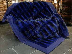 096 Framed real chinchilla blanket in blue throw rug bedspread  