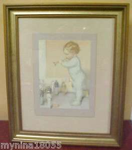 Bessie Pease Gutmann Framed Print Toddler Boy w/Horn & Toy Soldiers 