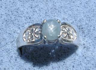 NATURAL LIGHT GRAY BLUE STAR SAPPHIRE .925 SILVER RING  