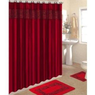   Red Zebra Bathroom Rugs with Fabric Shower Curtain and Matching Rings