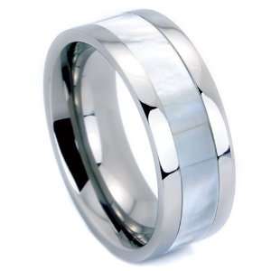 6mm High Polish Titanium Ring Wedding Band w/ Mother of Pearl Inlay 