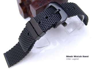 22mm PVD Black Mesh Watch Band Bracelet,Solid Buckle  