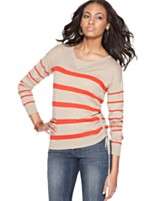 DKNY Jeans Petite Sweater, Long Sleeve Striped Cotton Scoop Neck
