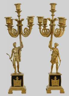 Pair Antique French Empire Ormolu Bronze Candelabra  