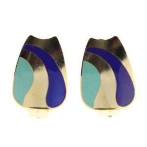 Gold Plated Blue Clisonne Earrings in Urn Shape   25x17mm   Sold as a 