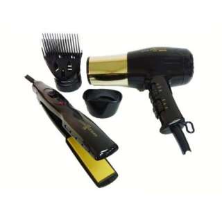 Gold N Hot 1 Ceramic Flat Iron & 1875W Hair Dryer Set 810667011352 