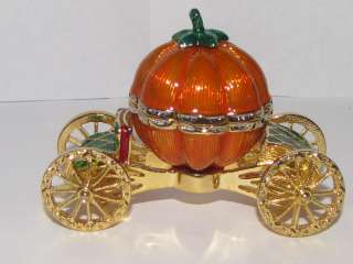 Pumpkin Cinderella Coach Carriage Enamel Swarovski Crystals Trinket 
