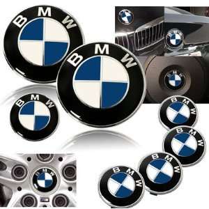   2002 2009 BMW E65 745 750 Blue Emblems with Wheel Caps Set: Automotive