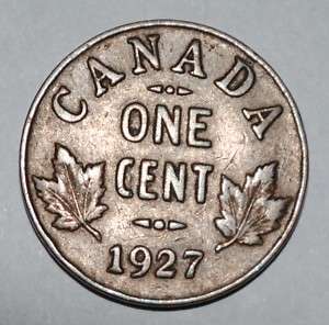 Canada 1927 1 Cent Copper Coin One Canadian Penny Nice  