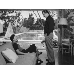  Producer David O. Selznick and Wife Chatting in Outdoor Living Room 