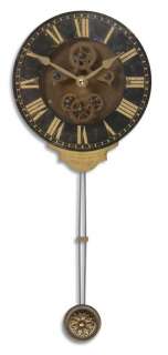 Timeworks Black Face Brass Gears Pendulum Wall Clock  