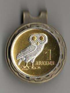 Gold on Silver Greek Coin White Owl Golf Ball Marker  