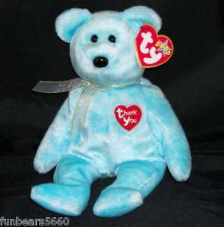 TY Beanie Baby THANK YOU 2000 Blue Bear HTF 8 MWMT  