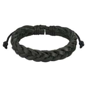  Black Leather Bracelet with Cross Braided Strips   Length 