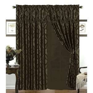  Black Diamand Floral Jacquard Curtain Set w/ Valance