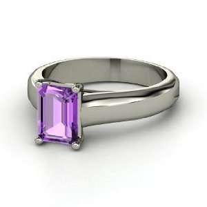   Cut Solitaire Ring, Emerald Cut Amethyst 14K White Gold Ring Jewelry