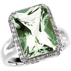 Eye catching Checkerboard Emerald Cut Mint Green Quartz & Diamond Ring 