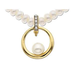    Freshwater Pearl and Diamond Necklace with 10K Gold Circle Jewelry