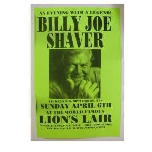  Billy Joe Shaver Handbill Poster Face Shot Everything 