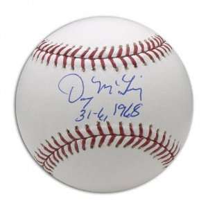 Denny McLain Autographed Baseball  Details: 31 6 1968 Inscription