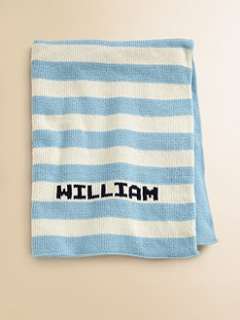 MJK Knits   Personalized Striped Baby Blanket/Blue