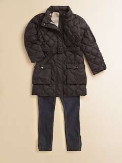 Burberry   Girls Long Quilted Hooded Jacket    