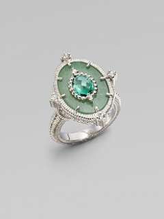Judith Ripka   White Sapphire, Green Quartz & Sterling Silver Ring