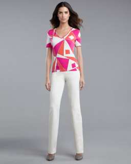 Micro Faille Pleated Jacket, Geometric Print T Shirt & Marie Pants
