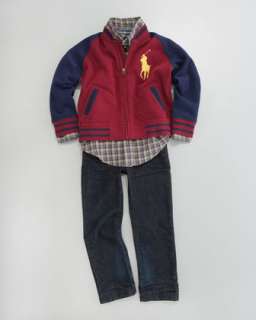 Big Pony Baseball Jacket, Plaid Poplin Shirt & Slim Fit Jeans