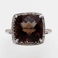 Gemstones Sterling Silver Smoky Quartz and Diamond Accent Ring