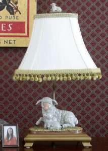 BRASS & PORCELAIN FIGURAL LAMB LAMP W/ MATCHING FINIAL  