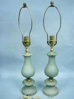 Pair 25 Wedgewood Green Table Lamps   Raised Rose Accent  