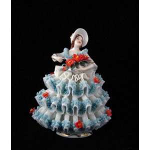  Christmas German Dresden Lace Figurine with Poinsettia 
