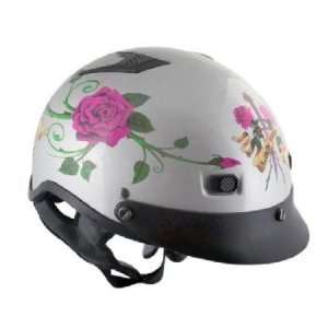   Outlaw Glossy Lady Rider on Silver Half Face Motorcycle Helmet Sz XS