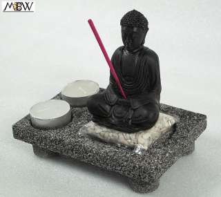 Buddha Statue w/ Stone Stand, Pebbles & Incense Tealight Candle Holder