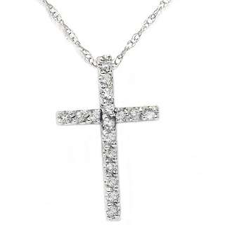 Real Diamond Cross White Gold Pendant Necklace New  